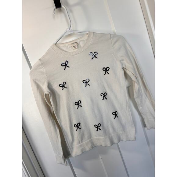 Crewcuts Girls‎ Crew Neck Sequin Bow Sweater Long Sleeve White Size Medium (8-9) - Picture 3 of 9